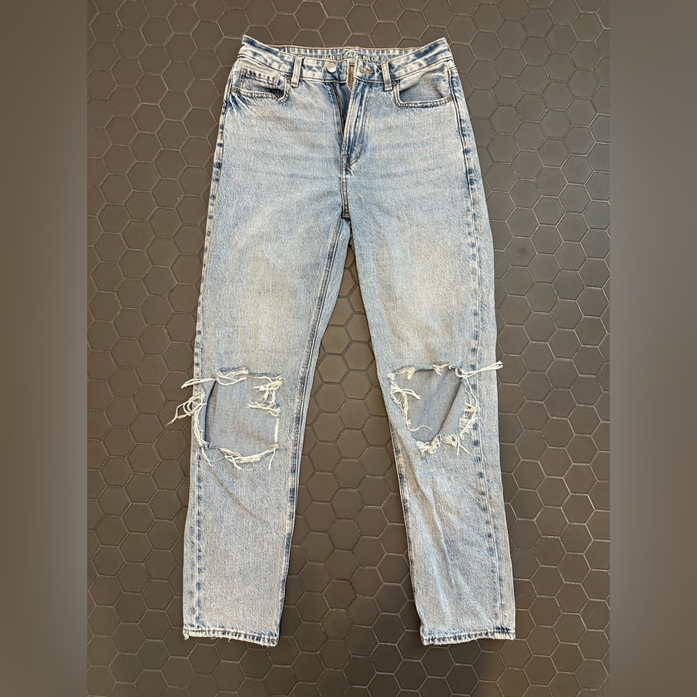 American Eagle Outfitters Blue Boyfriend Jeans Distressed 6 Extra Long